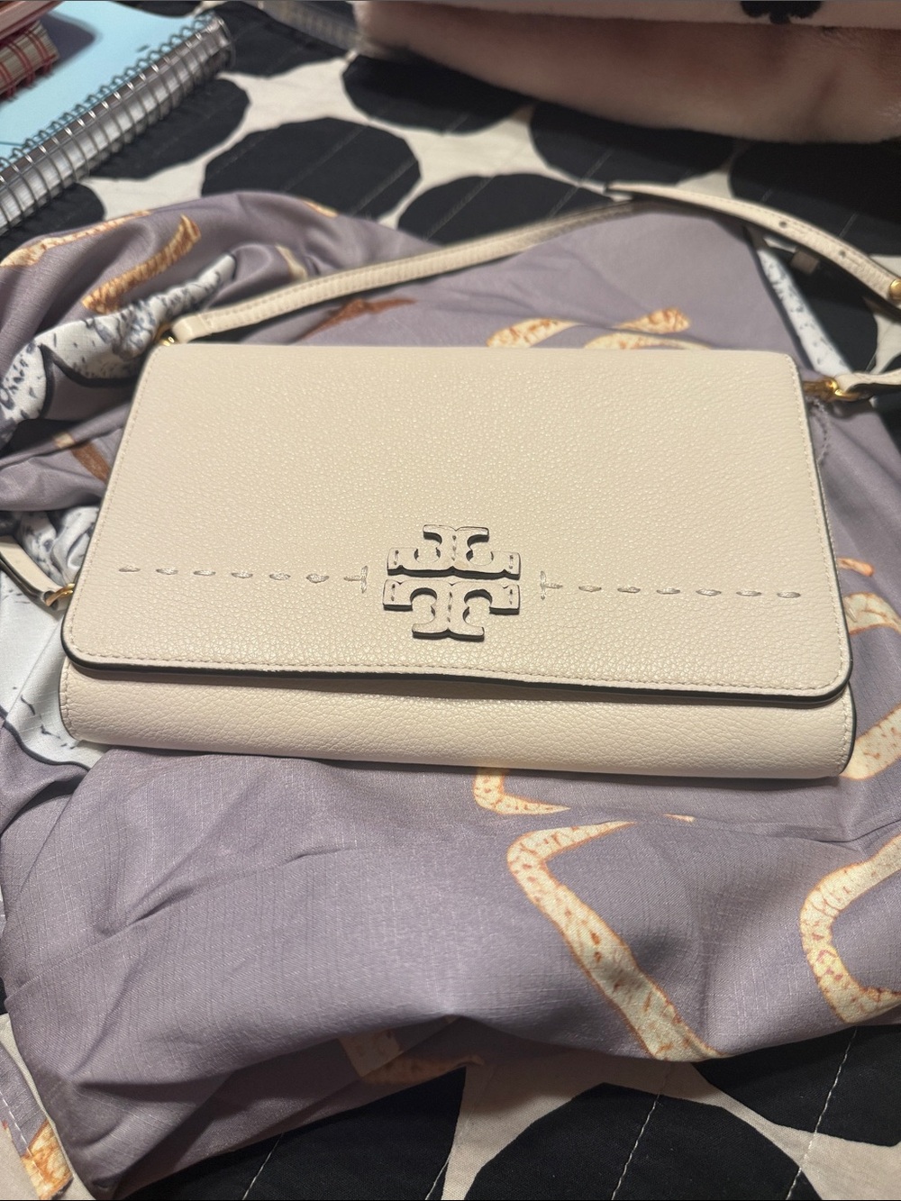 Tory Burch Pebbled Leather Crossbody in Cream